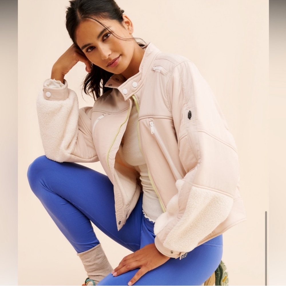 Free People Movement On Your Mark Cream Moto Jacket - Picture 2 of 6